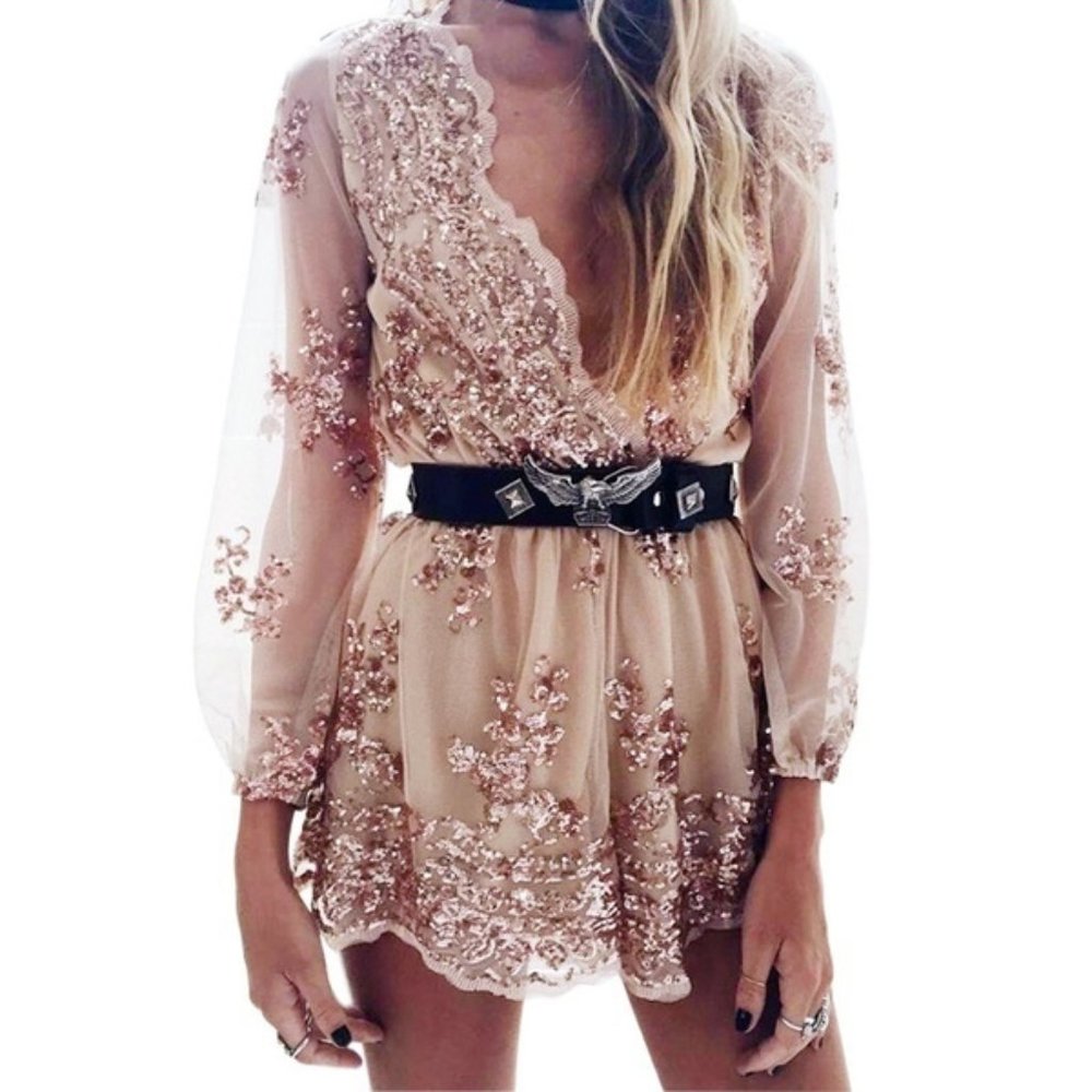 DEICY Sequin Romper/Jumpsuit, Rose Gold